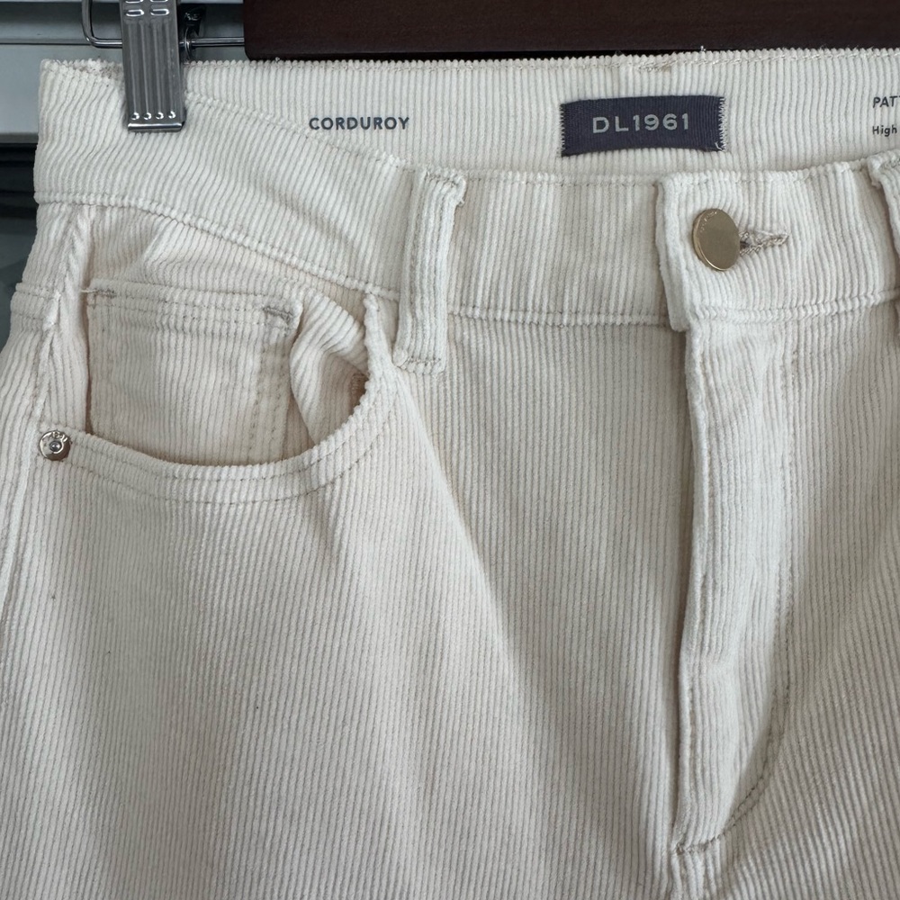 DL1961 Corduroy Patti Straight Leg High Rise Vintage Ankle Jeans, Ecru - Picture 2 of 7